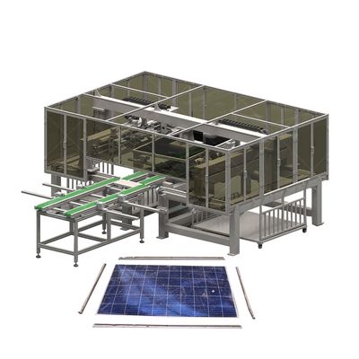 Linea di riciclaggio dei pannelli solari controllata da PLC con apparecchiatura per lo smontaggio dei moduli al silicio